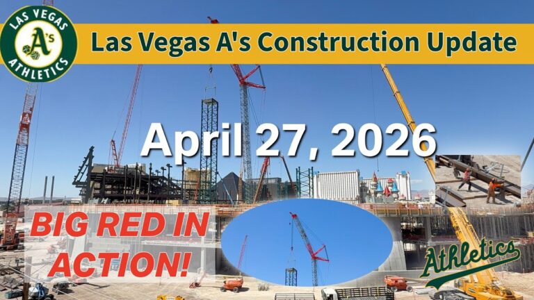 Las Vegas A’s Stadium Update: Massive Steel Lifts & Big Red in Action! (April 27, 2026) ￼