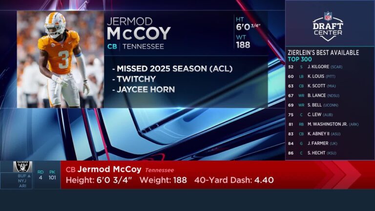 The Las Vegas Raiders Select Jermod Mccoy with the 101st Pick in the 2026 NFL Draft