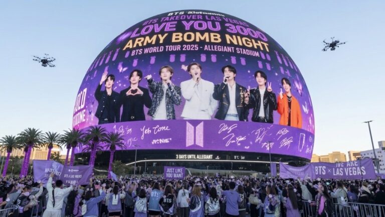 AMAZING! BTS takes over the Las Vegas Sphere ahead of their concert at Allegiant Stadium!