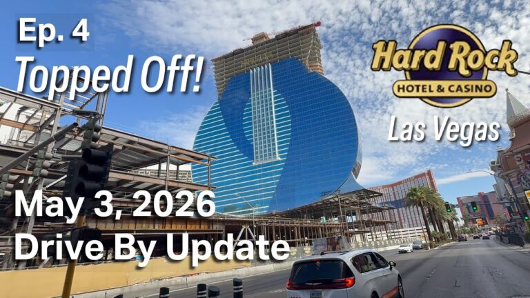 Hard Rock Las Vegas Guitar Tower TOPPED OUT! Sunday Morning Strip Drive Update 🎸🏗️
