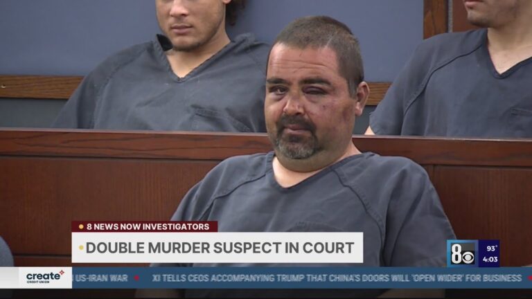 Las Vegas double murder suspect in court with battered, bruised face