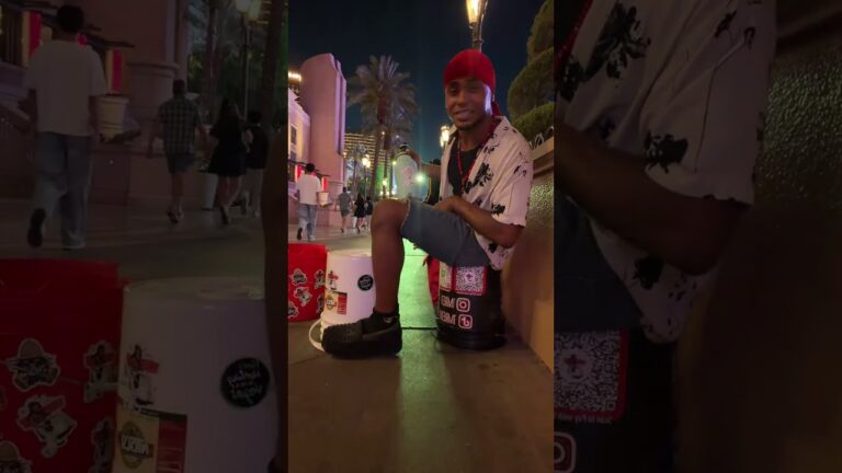 1mred is live hitting bucket drumming busking on the las vegas strip ❤️👑🖍️