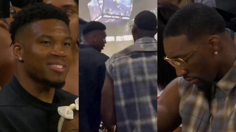 Giannis with Bam Adebayo at Las Vegas Aces game 1 day after trade to Heat