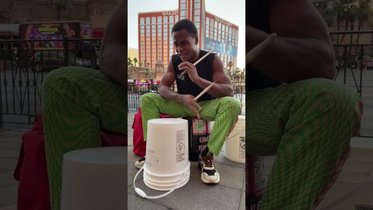 Live streaming of 1MRED hitting bucket drumming busking on the Las Vegas Strip