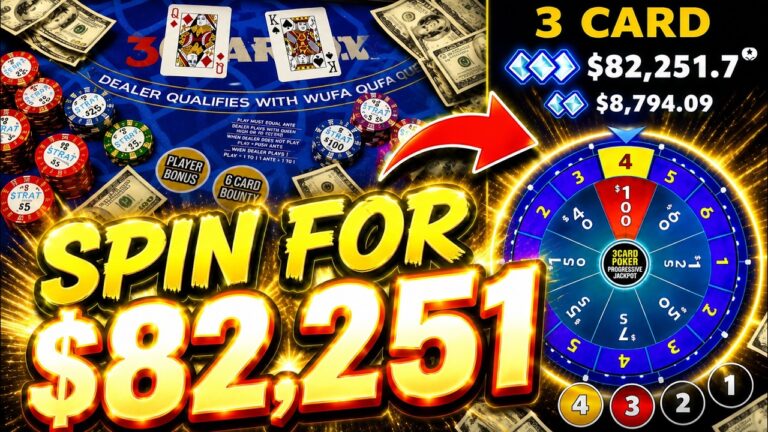 3 CARD POKER in LAS VEGAS! SPINNING THE WHEEL FOR $82,251! LET’S GO! 🍀🔥 IRL