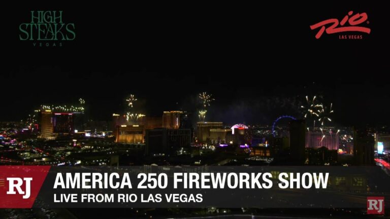 July 4th fireworks over Las Vegas Strip