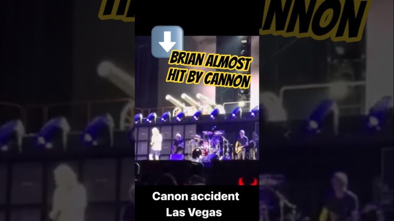 A falling cannon nearly hit Brian Johnson during AC/DC’s Las Vegas finale! 😱💥 #ACDC #LasVegas
