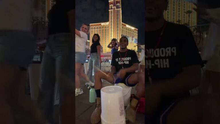 Dont be scared to dance! RED Bucket Drumming On the Las Vegas Strip.