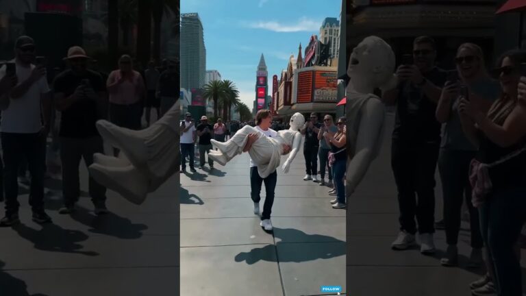 He kissed the statue… BIG mistake! 😂😳#LasVegas #LasVegasStrip #vegas