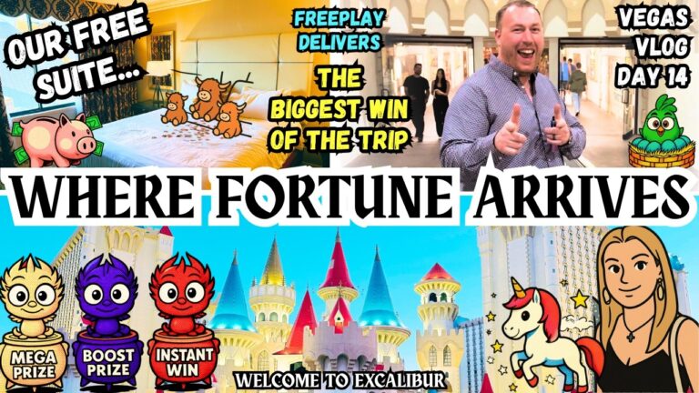 Las Vegas Vlog DAY 14 | 200x FREEPLAY BIG WIN! | Comp Suite Excalibur Hotel | Casino Slots UK Travel