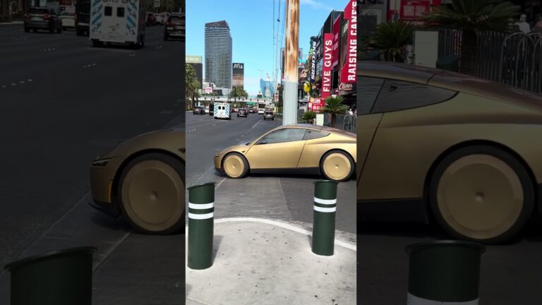 Gold Tesla Cybercab Spotted on the Las Vegas Strip! 🚕✨