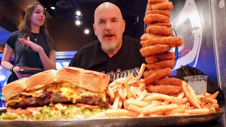 Old Man Attempts Huge Burger Challenge in Las Vegas – Waitress say Good  Luck Old Man